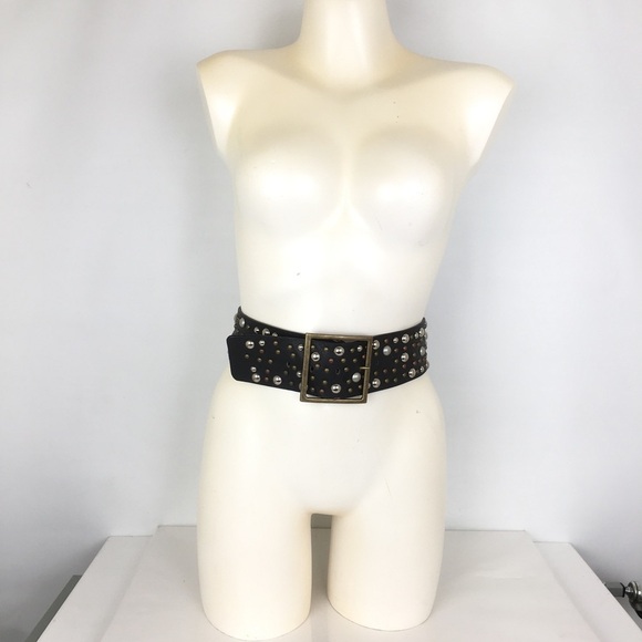 Buckle Wide Studded Statement Belt Black Faux Leather Women’s Size Large main image 4